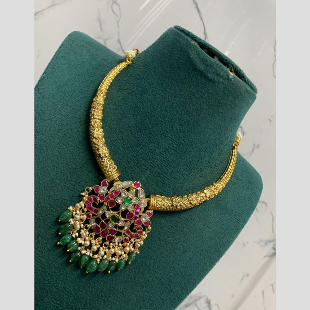 Sona Covering Glamorous Jadau Pota Stone Pearl  And Beads Necklace Set