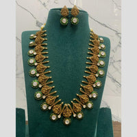 Sona Covering Jadau Gold Plated Pota Stone And Pearl Temple Long Necklace Set