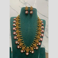Sona Covering Jadau Gold Plated Pota Stone And Pearl Temple Long Necklace Set