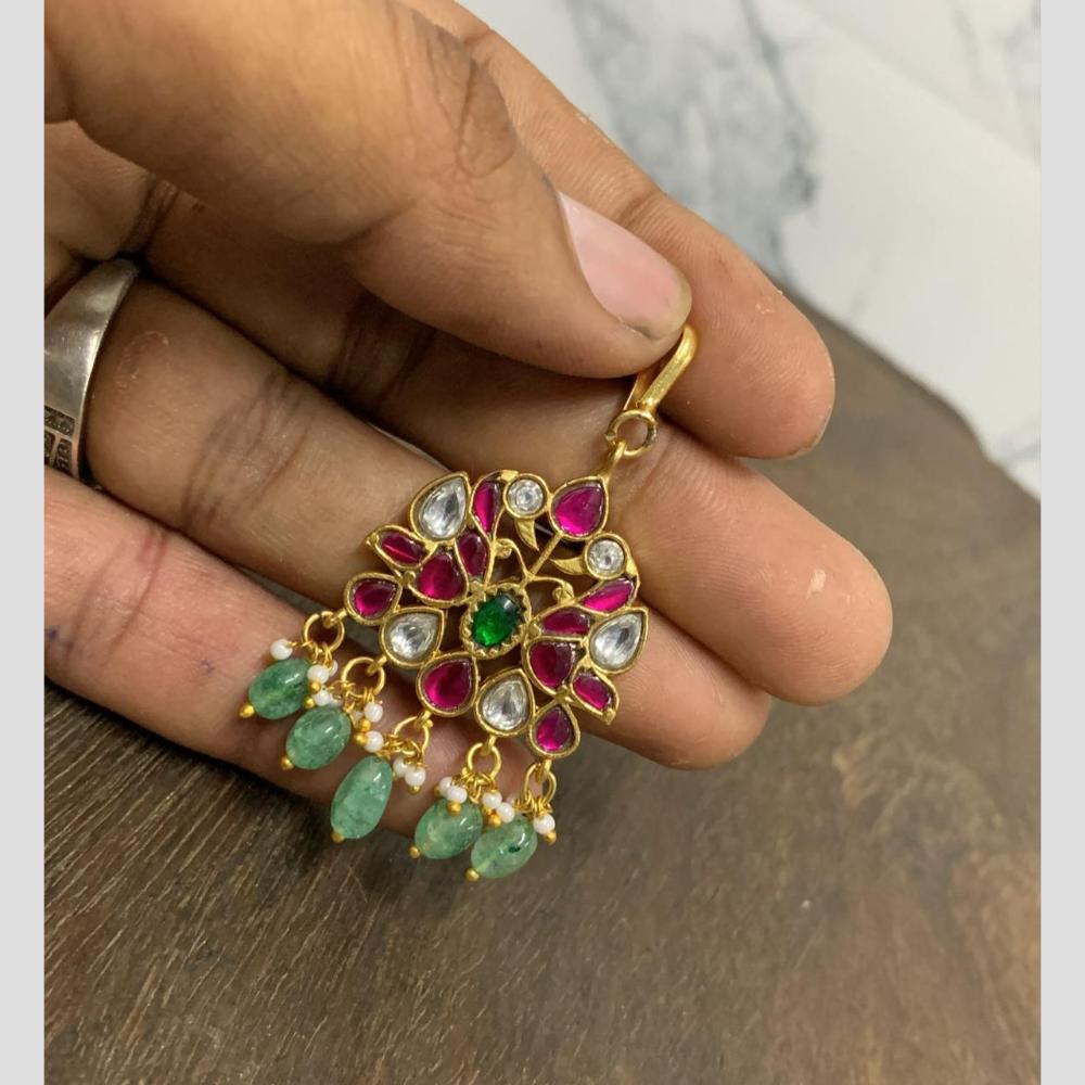 Sona Covering Designer Pota Stone And Beads Jadau Maangtikka