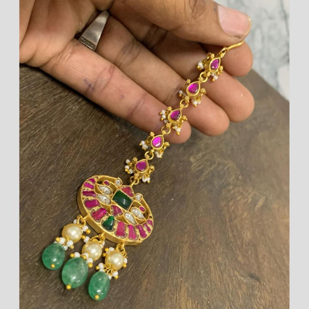 Sona Covering Designer Pota StonePearl And Beads Jadau Maangtikka