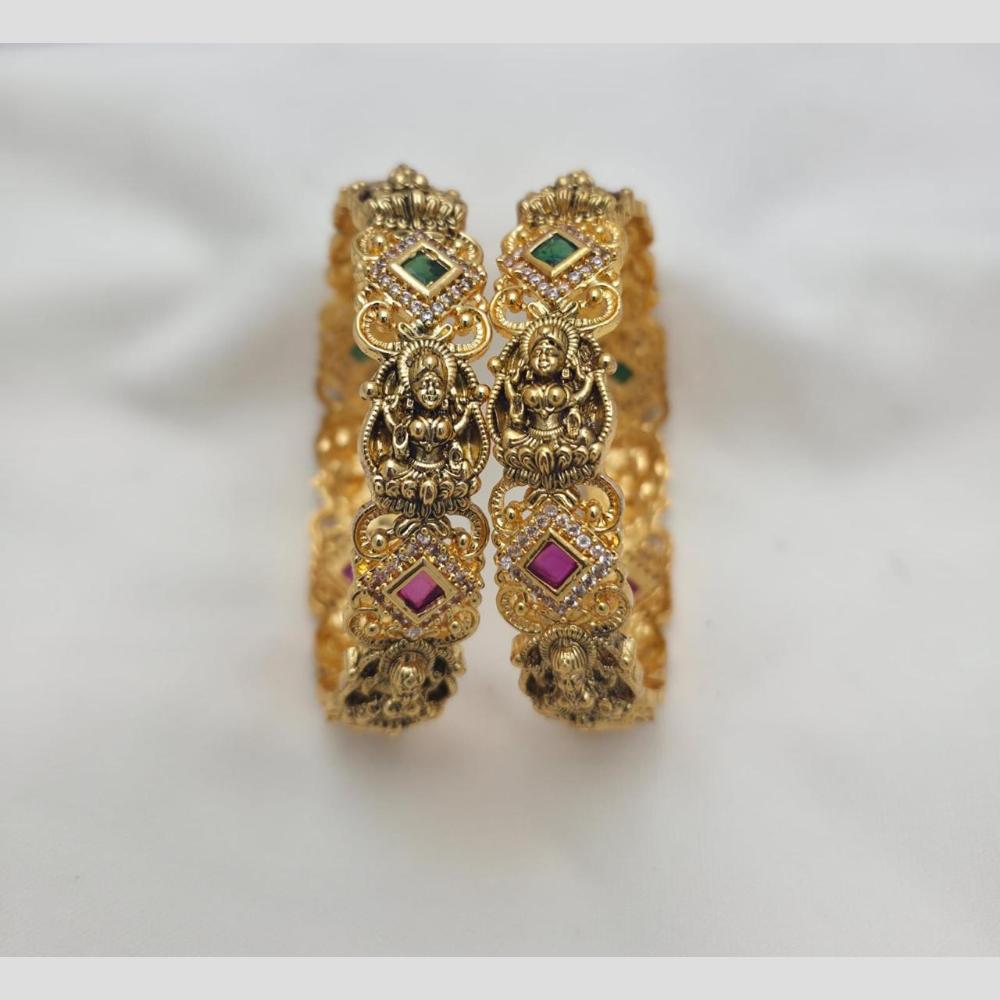 Sona Covering Gold Plated Pota Stone Temple Bangles Set