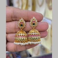 Sona Covering Graceful Austrian Stone And Pota Stone Pearl Jhumki Earrings