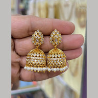 Sona Covering Graceful Austrian Stone And Pota Stone Pearl Jhumki Earrings