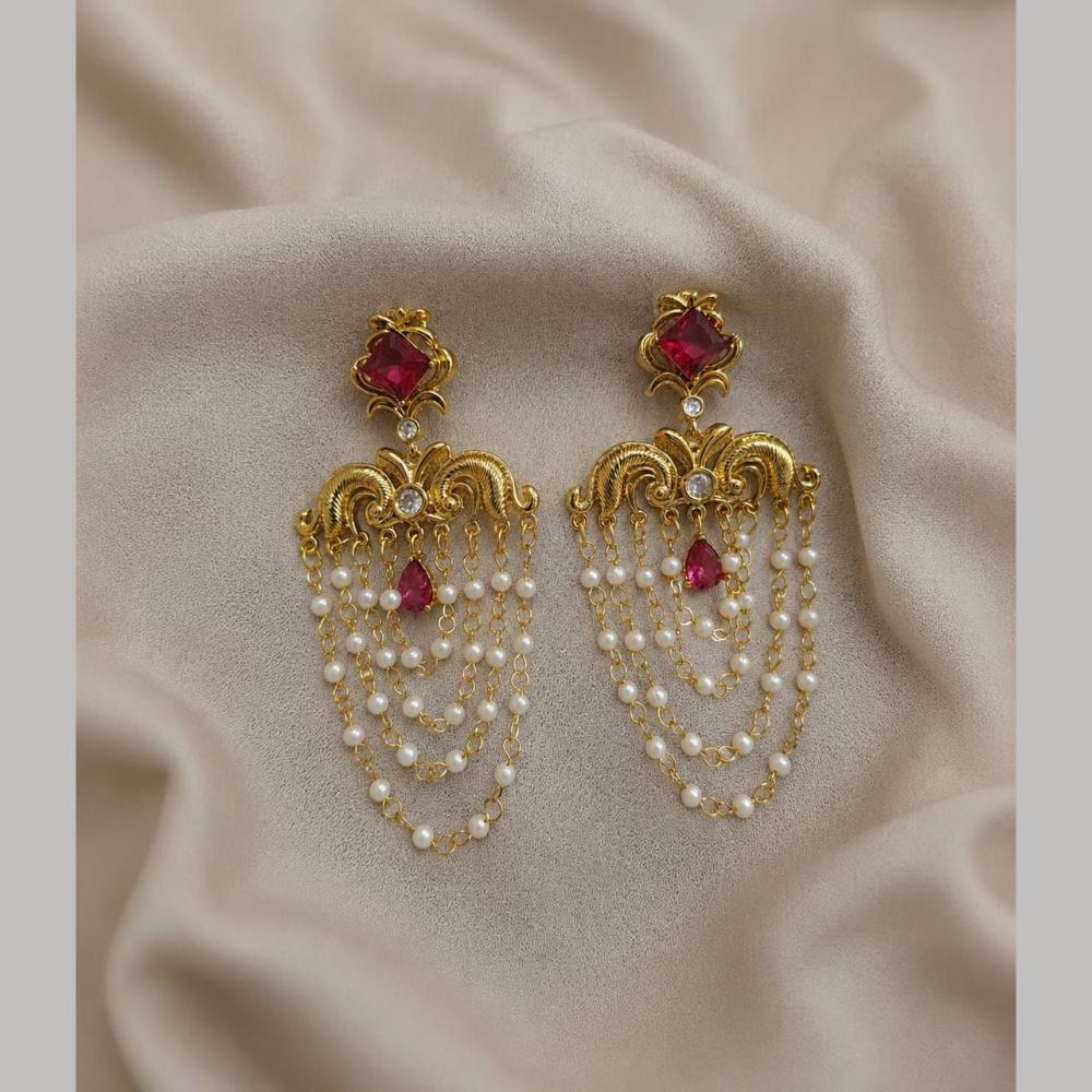 Sona Covering Graceful Crystal Stone And Pearl Dangler Earrings