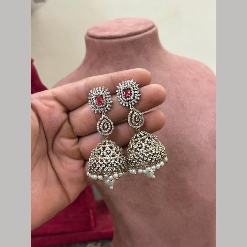Sona Covering Graceful Crystal Stone And Austrian Stone Pearl Jhumki Earrings
