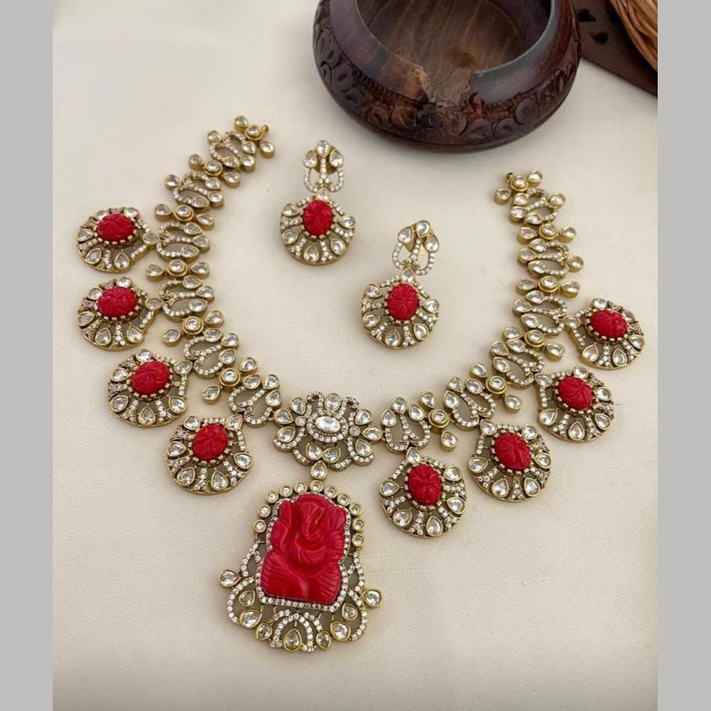 Sona Covering Designer Polki Kundan Stone Lord Ganesha Jewellery Necklace Set 