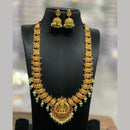 Sona Covering Gold Plated  Jadau Pota Stone And Pearl Temple Long Necklace Set