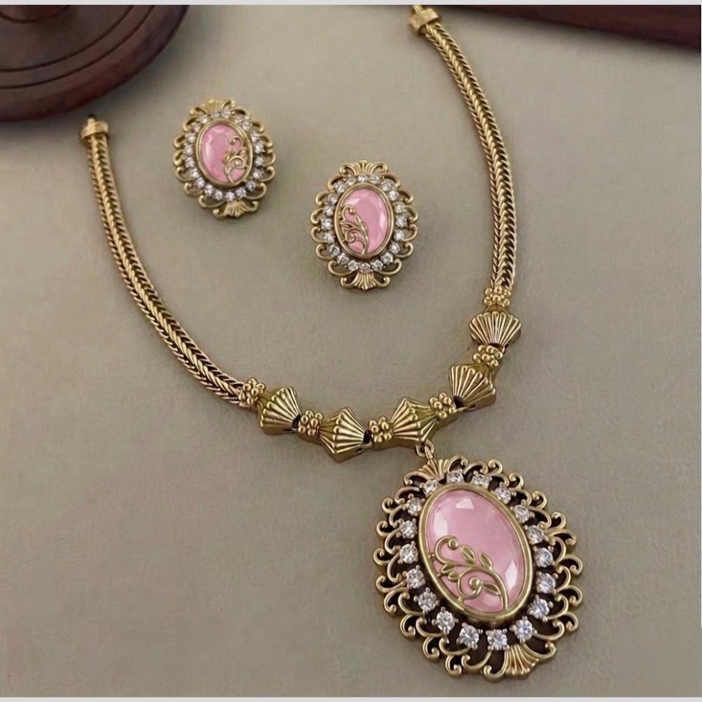 Sona Covering Glamorous Gold Plated Crystal Stone Necklace Set