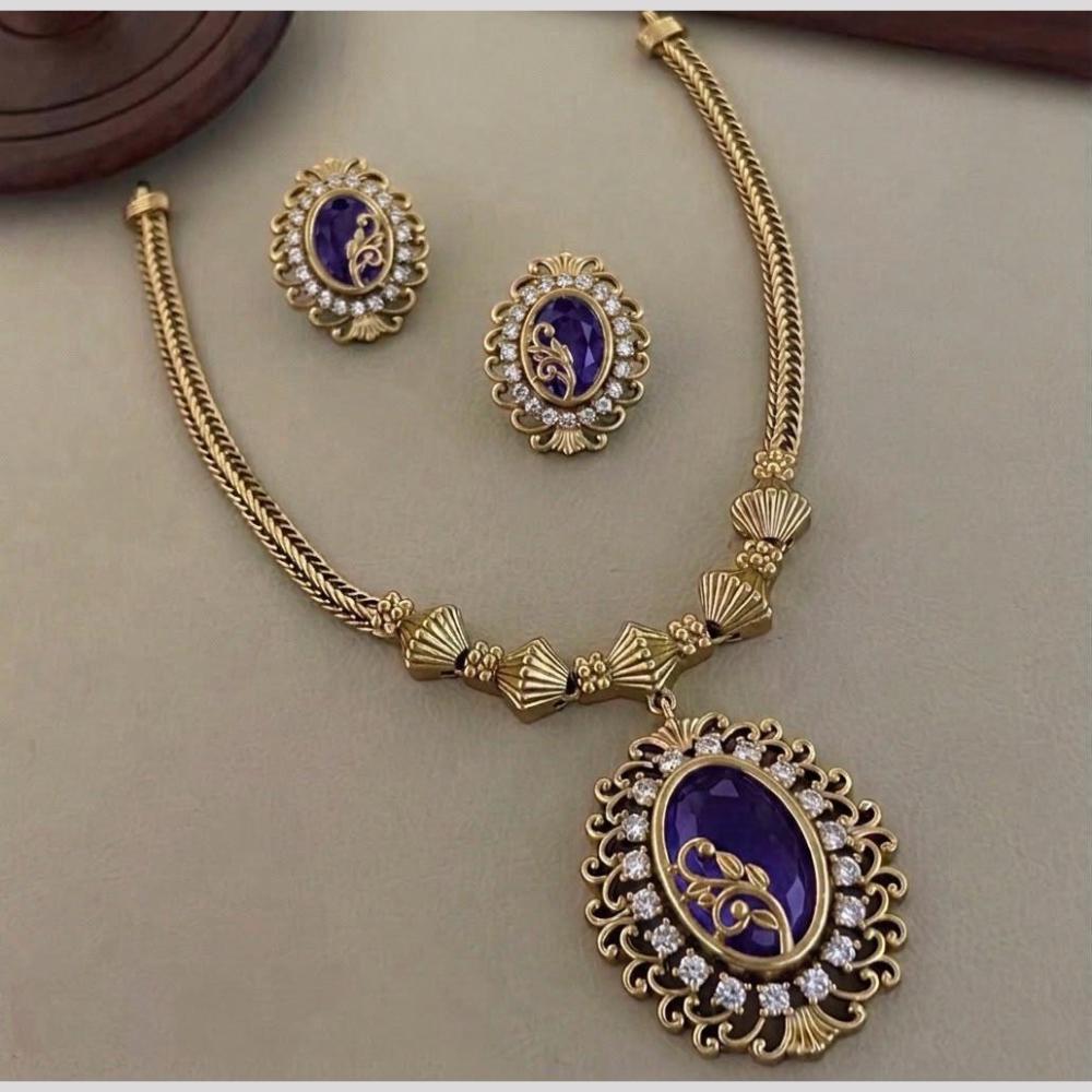 Sona Covering Glamorous Gold Plated Crystal Stone Necklace Set