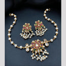 Sona Covering Glamorous Gold Plated Crystal Stone And Pearl Necklace Set