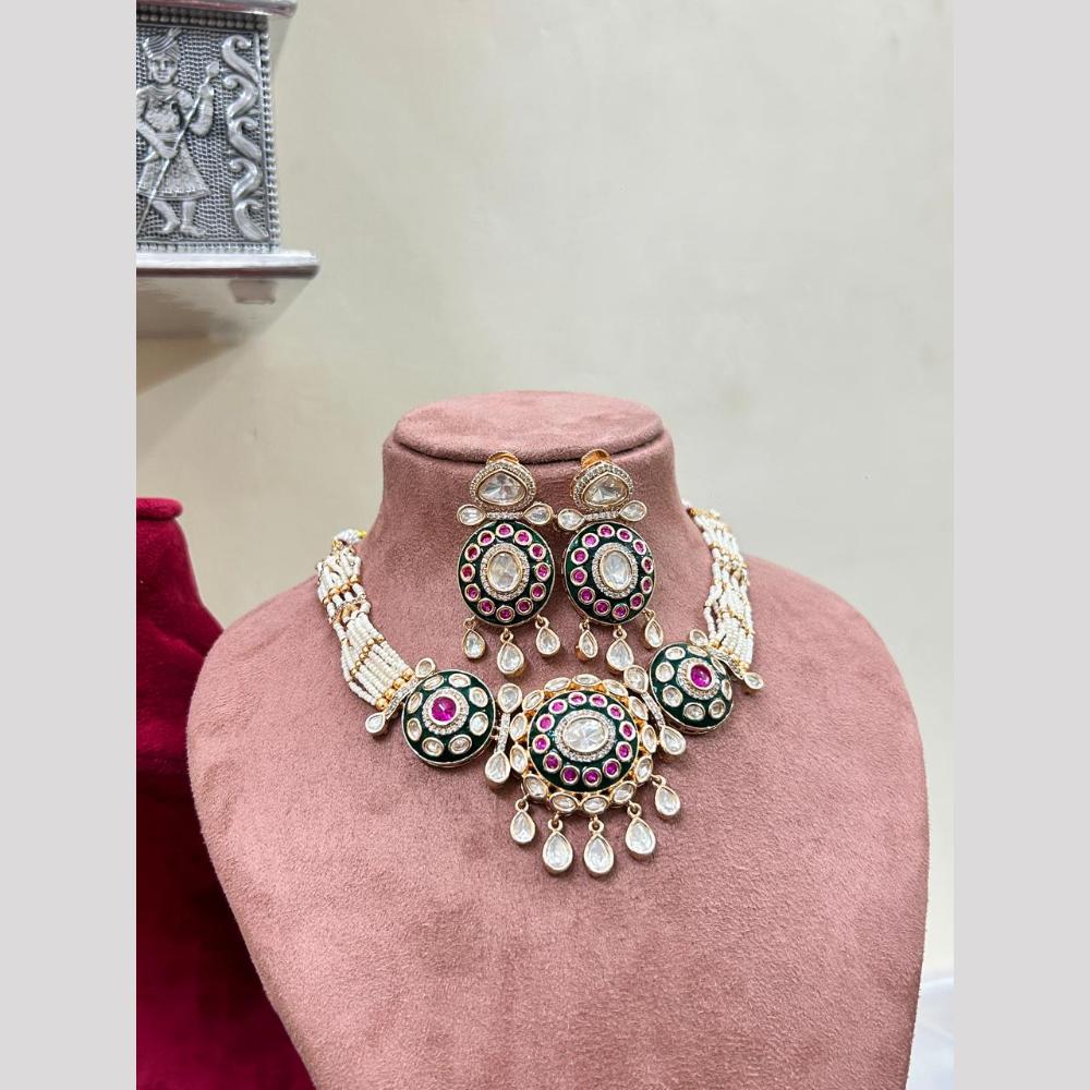 Sona Covering Designer Polki Kundan Stone And Pearl Choker Necklace Set