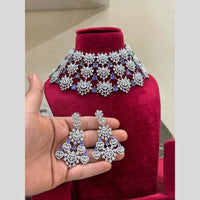 Sona Covering American Diamond Choker Necklace Set with Matching Earrings