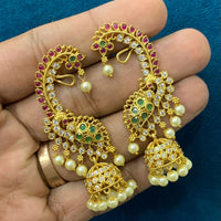 Sona Covering Designer Pota Stone And Pearl Earcuff Jhumki Earrings