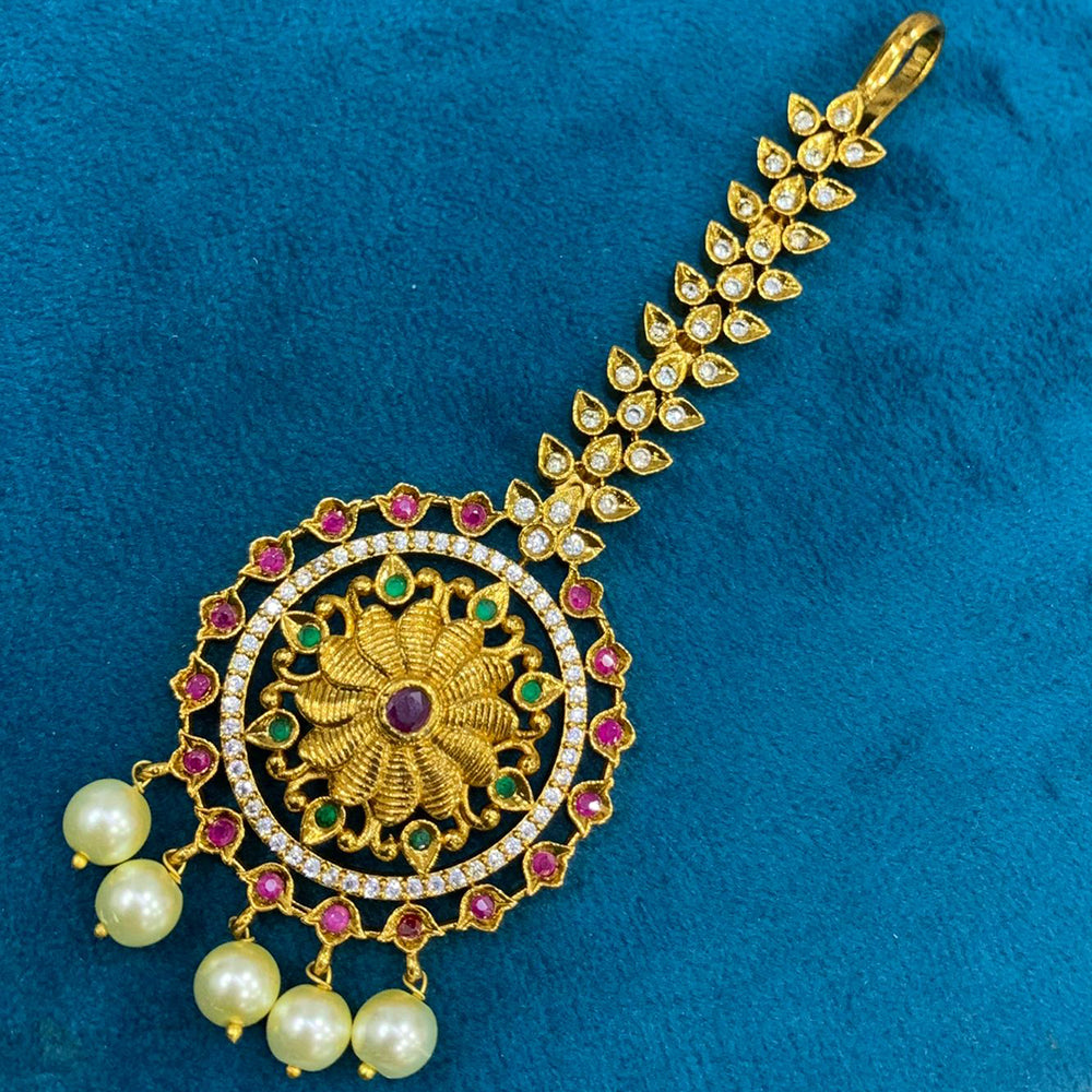 Sona Covering Designer Pota Stone And Pearl Maangtikka
