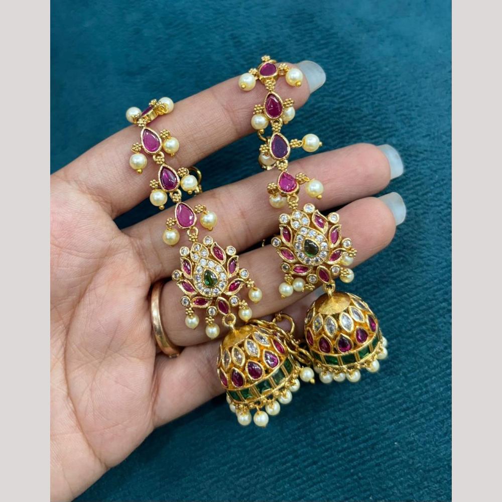 Sona Covering Traditional Pota Stone And Pearl Jhumki Earrings for Women