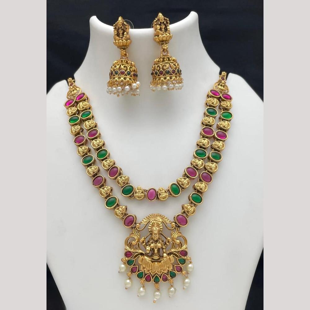 Sona Covering Delicate Pota Stone And Pearl Temple Necklace Set