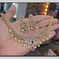 Sona Covering Delicate Austrian Stone And Pearl Necklace Set 