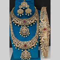 Sona Covering Fancy Pota Stone And Austrian Stone Pearl Double Necklace Set With Kamarbandh