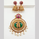 Sona Covering Traditional Pota Stone And Pearl Temple Pendant Set For Women