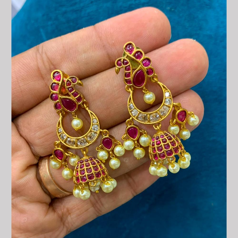 Sona Covering Elegant Pota Stone And Pearl Jhumki Earrings