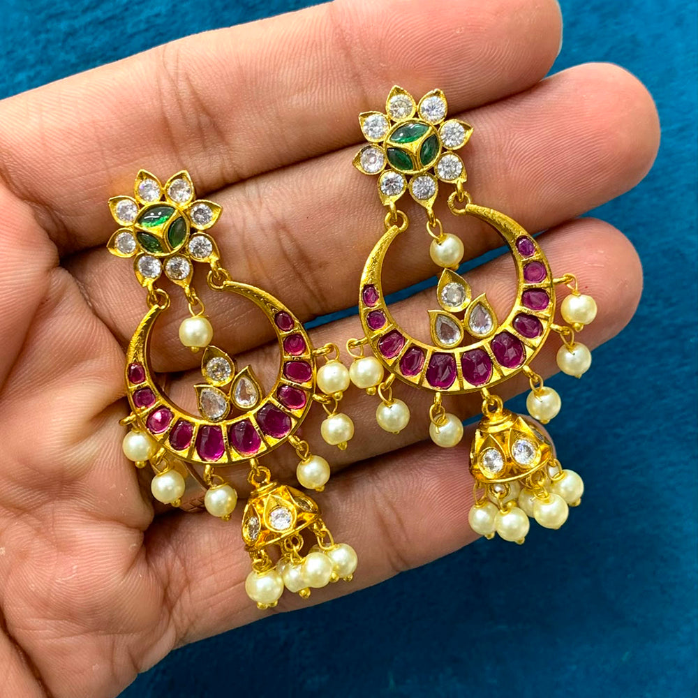 Sona Covering Elegant Pota Stone And Pearl Jhumki Earrings