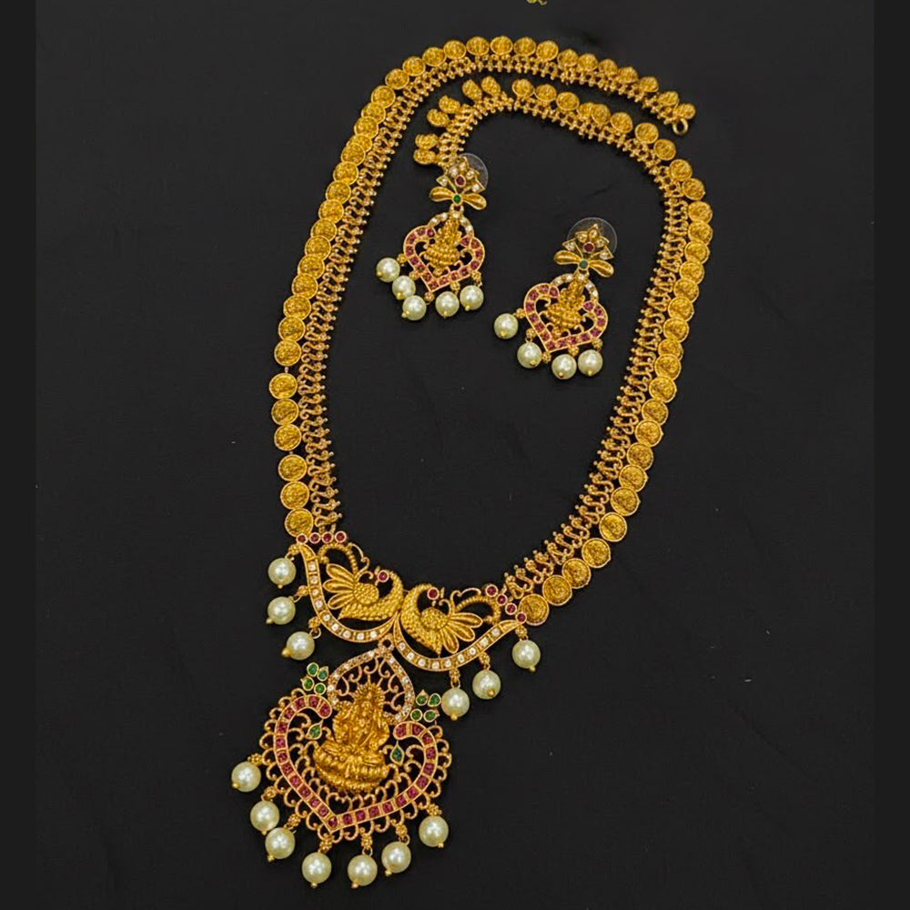 Sona Covering Delicate Pota Stone And Pearl Temple Necklace Set