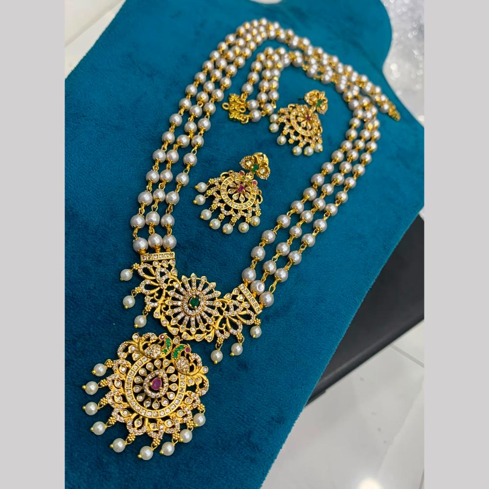 Sona Covering Delicate Pota Stone And Pearl Long Necklace Set