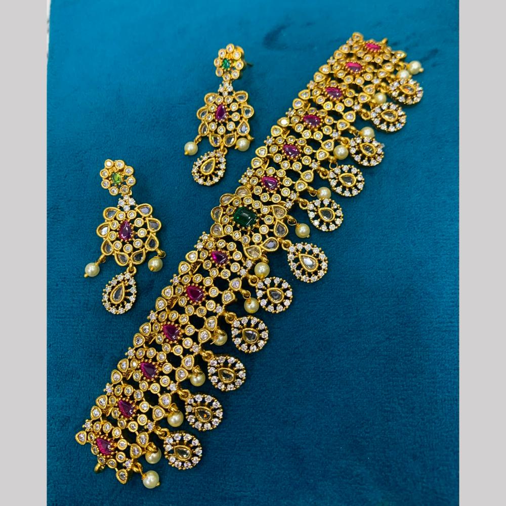 Sona Covering Delicate Pota Stone And Pearl Choker Necklace Set