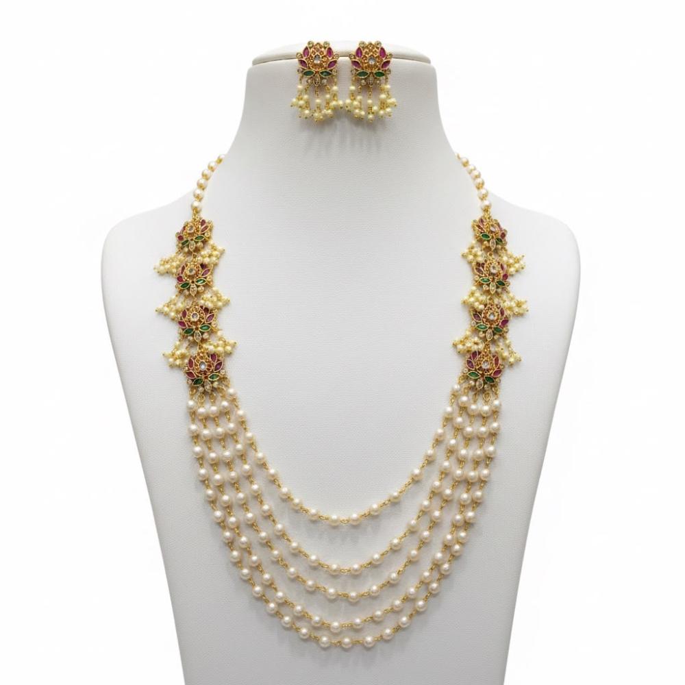 Sona Covering Delicate Pota Stone And Pearl Long Necklace Set