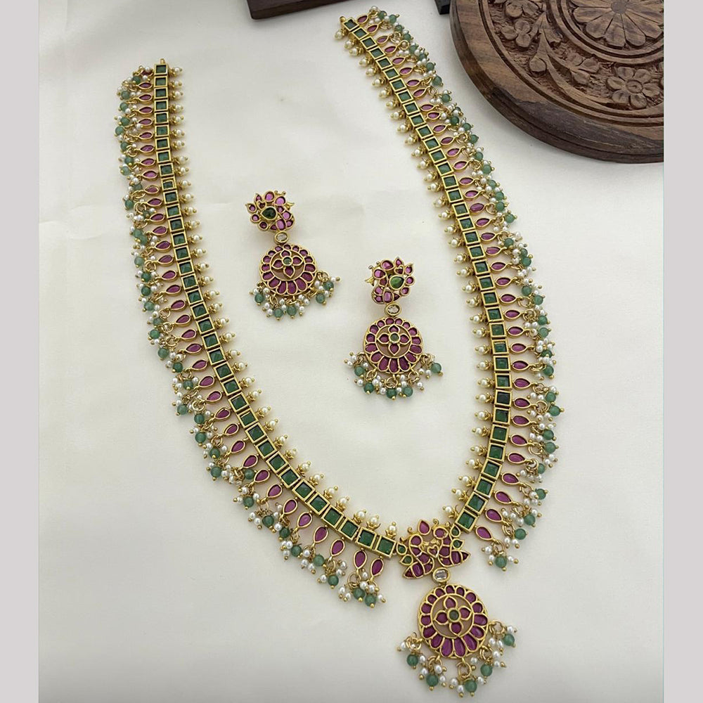 Sona Covering Delicate Pota Stone And Pearl Long Necklace Set