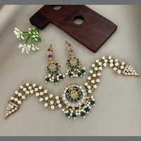 Sona Covering Delicate Pota Stone And Pearl Temple Choker Necklace Set