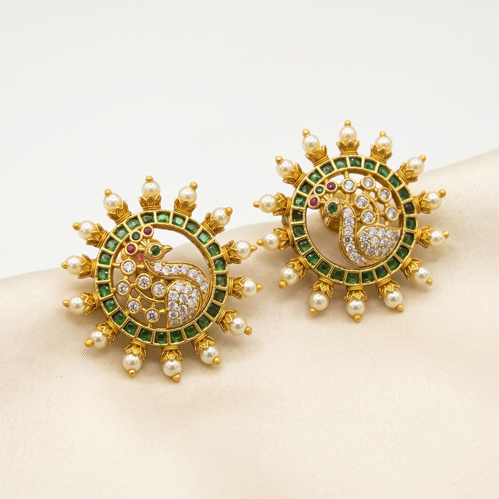 Sona Covering Sparkle Austrain Stone And Pearl Studs Earrings