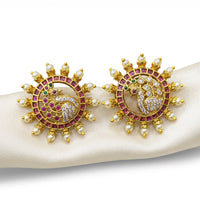 Sona Covering Sparkle Austrain Stone And Pearl Studs Earrings
