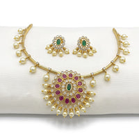Sona Covering Elegant Austrian Stone And Pearl Necklace Set
