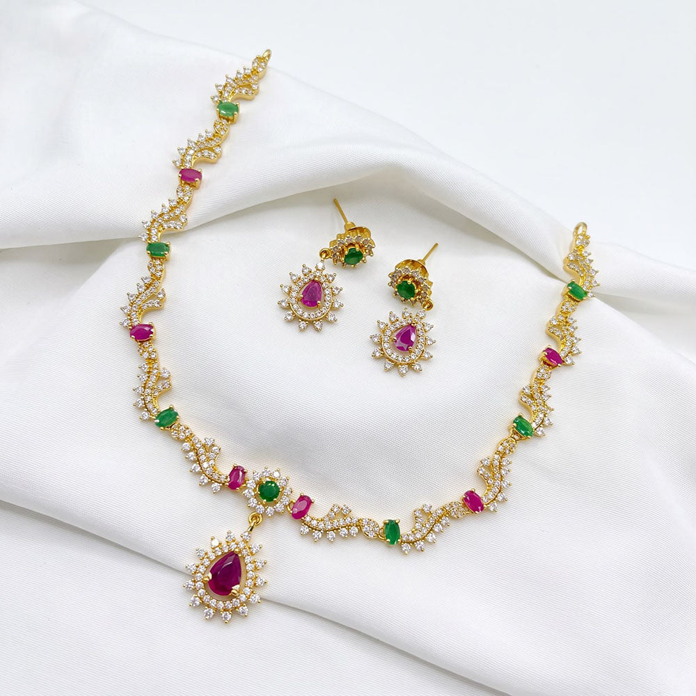 Sona Covering Premium American Diamond Designer Necklace Set