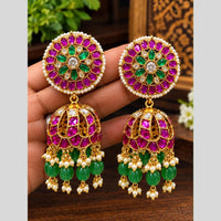Sona Covering Elegant Pota Stone And Pearl Jhumki Earrings