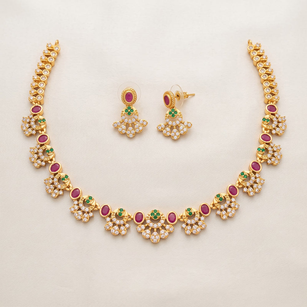 Sona Covering Elegant Pota Stone And Austrian Stone Necklace Set