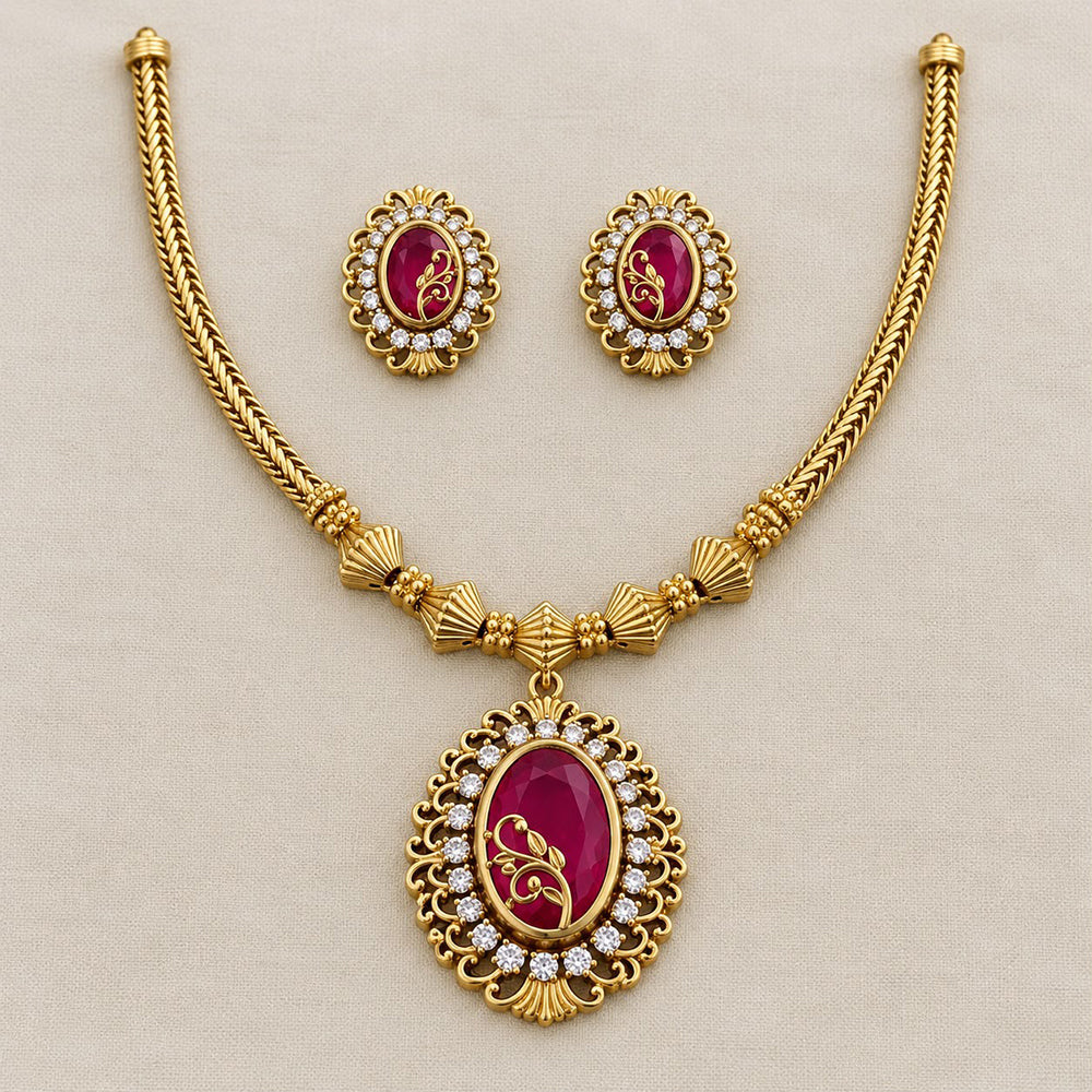 Sona Covering Elegant Pota Stone And Austrian Stone Necklace Set