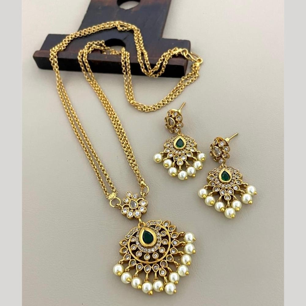 Sona Covering Elegant Austrian Stone And Pearl Long Necklace Set