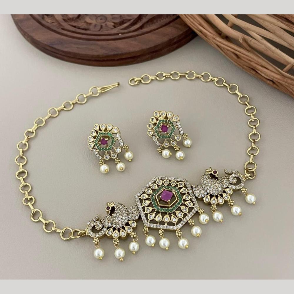 Sona Covering Elegant Austrian Stone And Pearl Choker Necklace Set