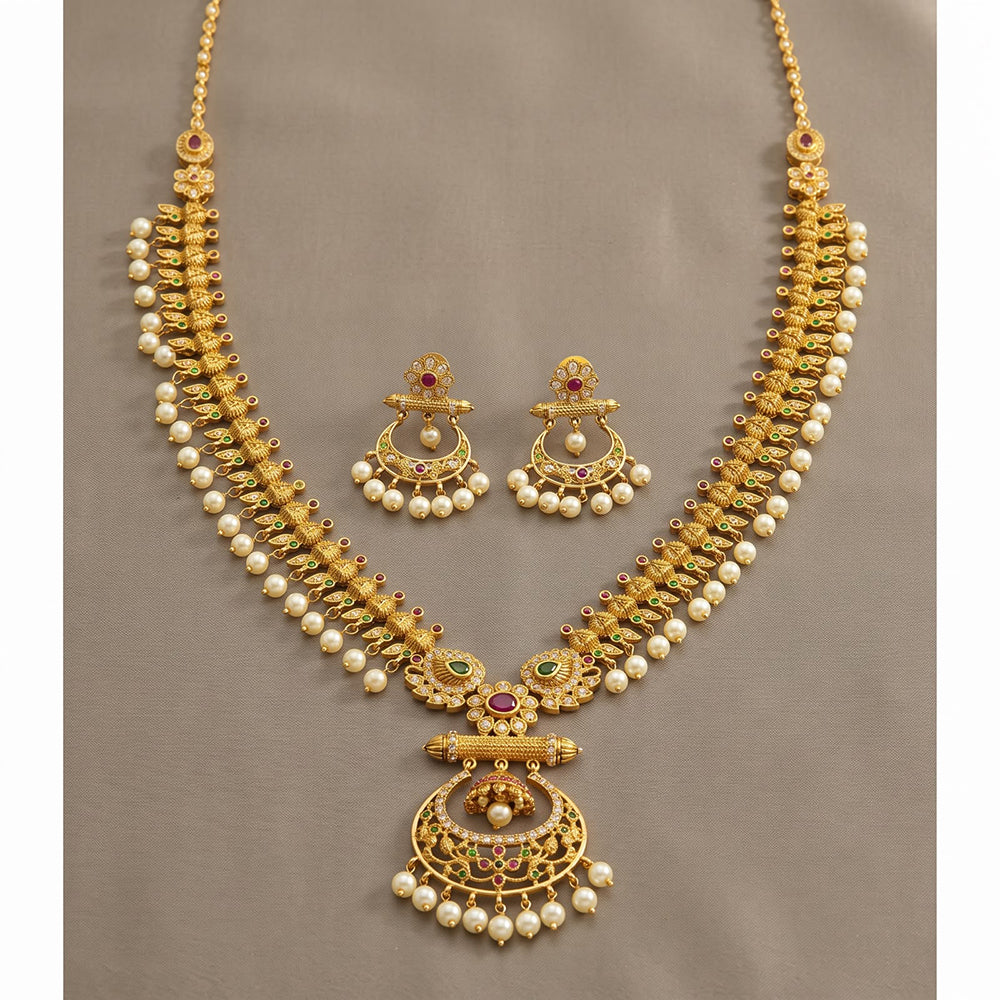 Sona Covering Elegant Pota Stone And Austrian Stone Pearl Necklace Set