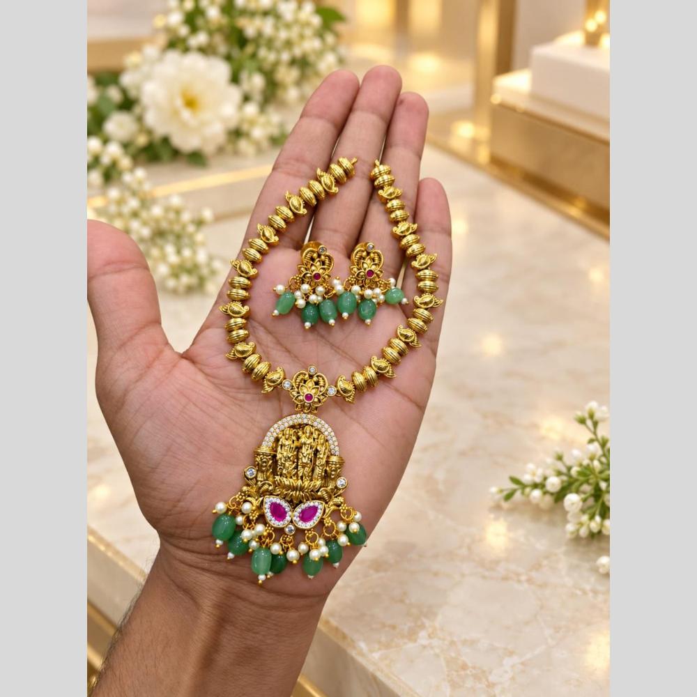 Sona Covering Elegant Pota Stone And Beads Temple Necklace Set