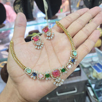 Sona Covering Classic American Diamond Designer Jewellery Necklace Set