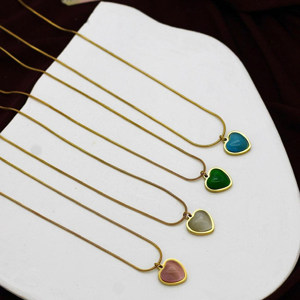 Klitz Stunning Gold Plated Heart Shape Chain Pendant (Assorted Color)