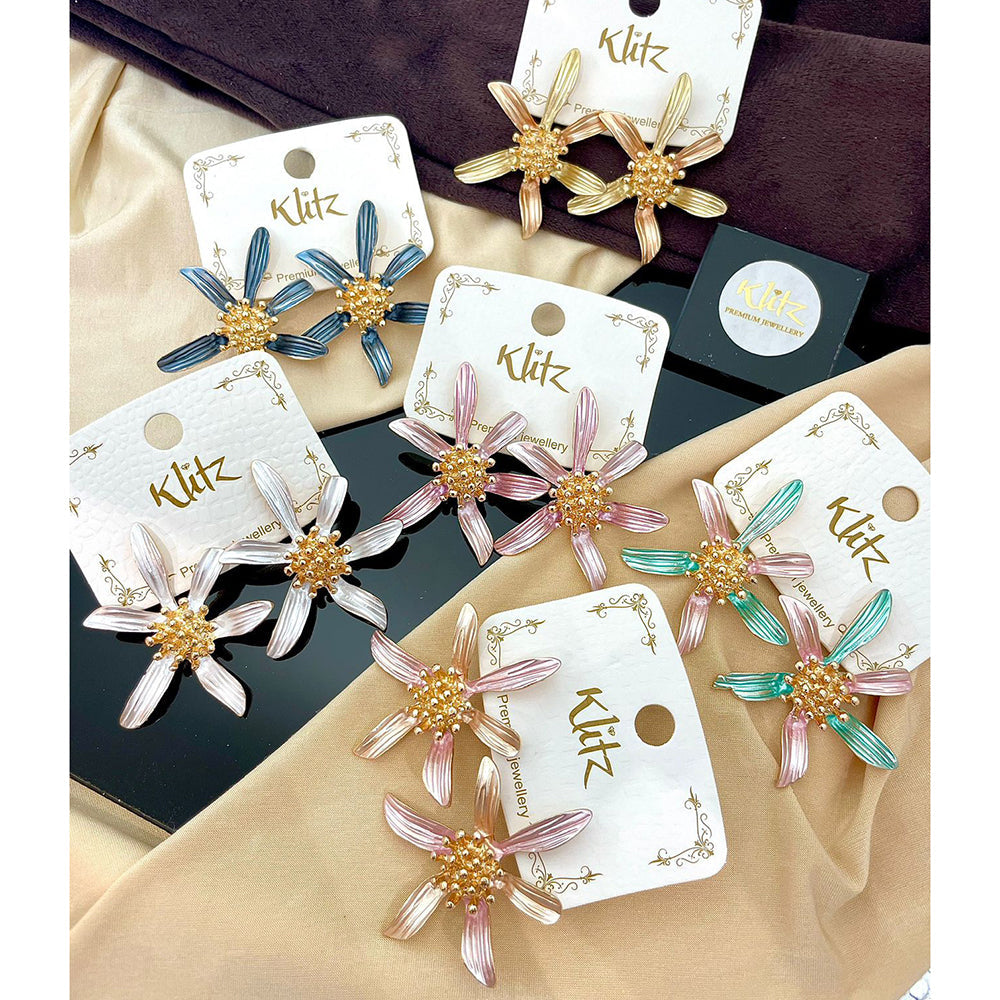Klitz Enamel Flower Petal Designer Stud Earrings (Assorted Color)