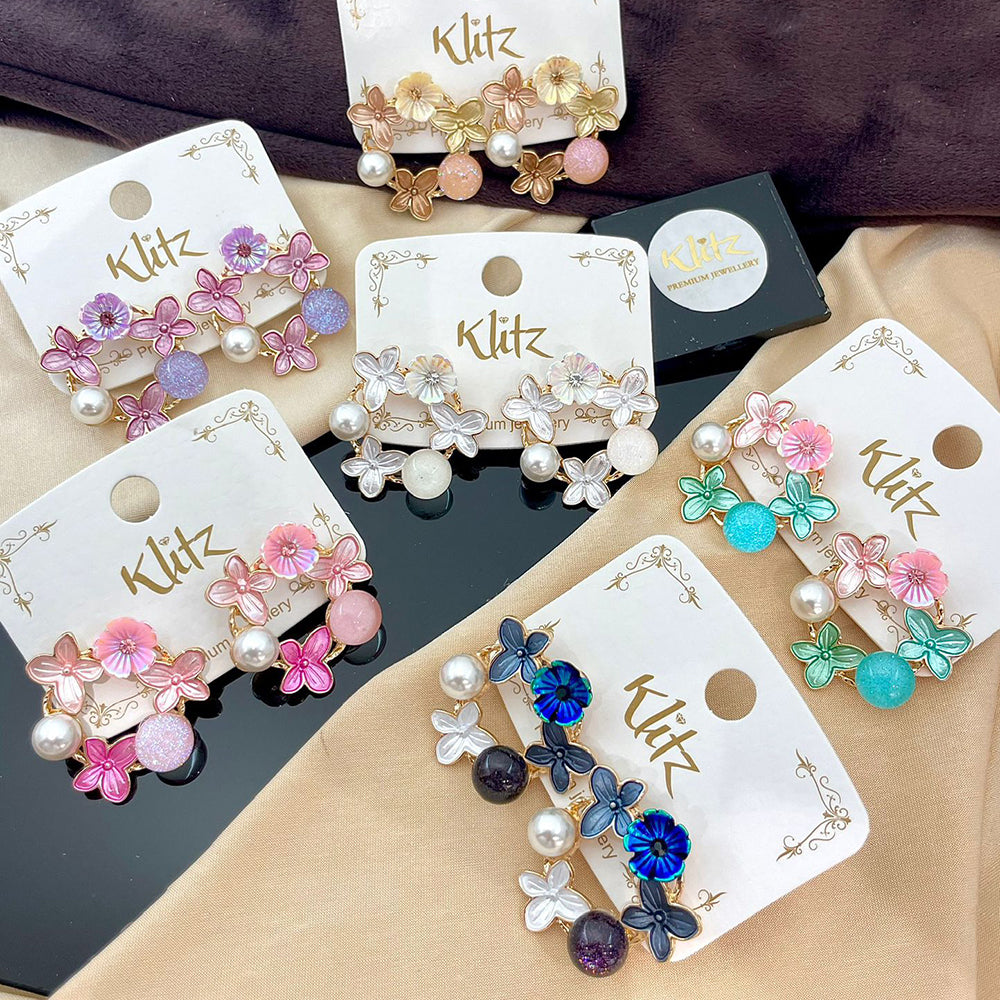 Klitz Cute Floral Butterfly Blossom Studs Earrings (Assorted Color)