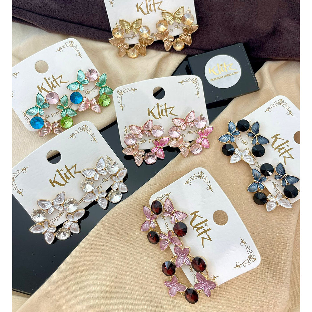 Klitz Cute Butterfly Blossom Studs Earrings (Assorted Color)