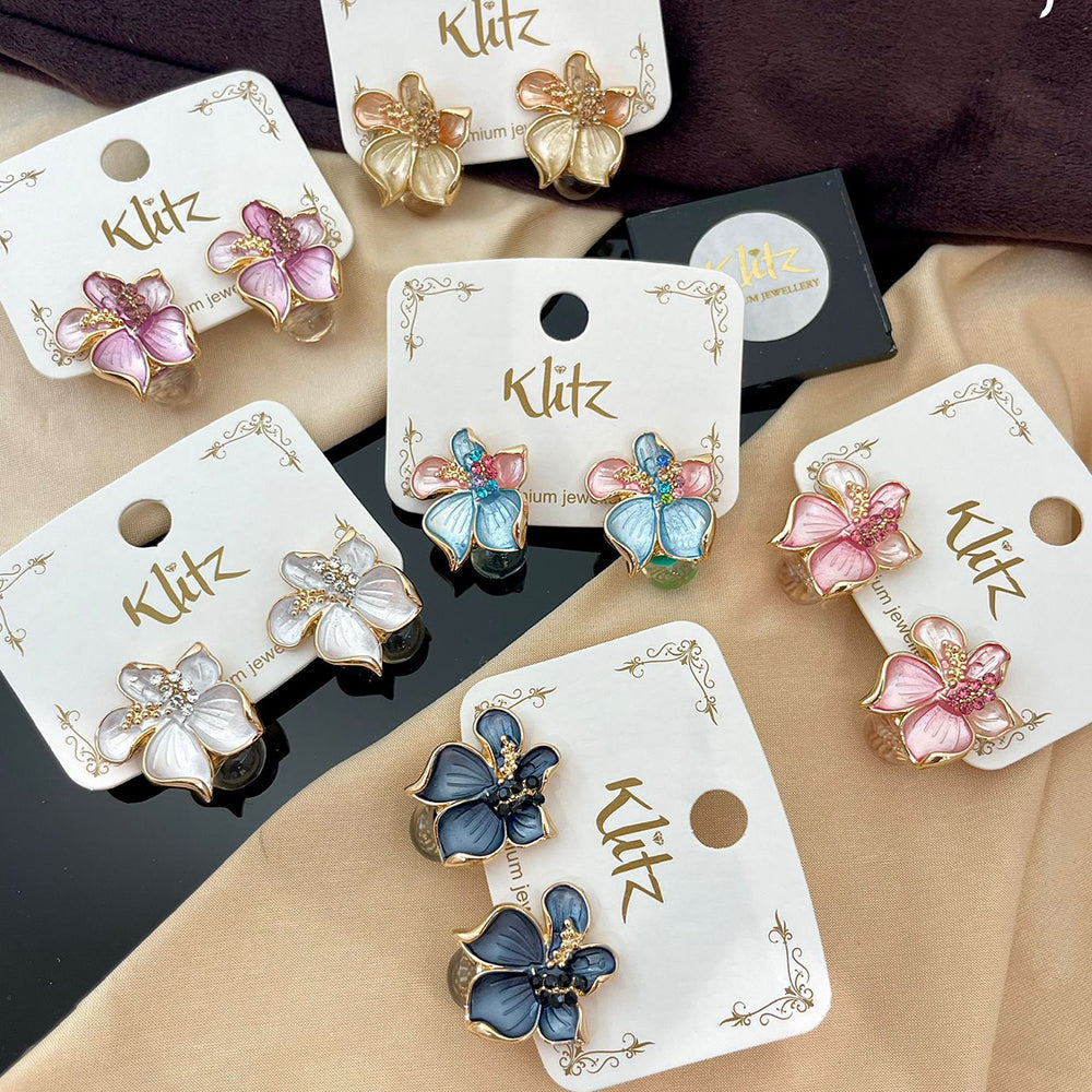 Klitz Enamel Flower Petal Designer Stud Earrings (Assorted Color)