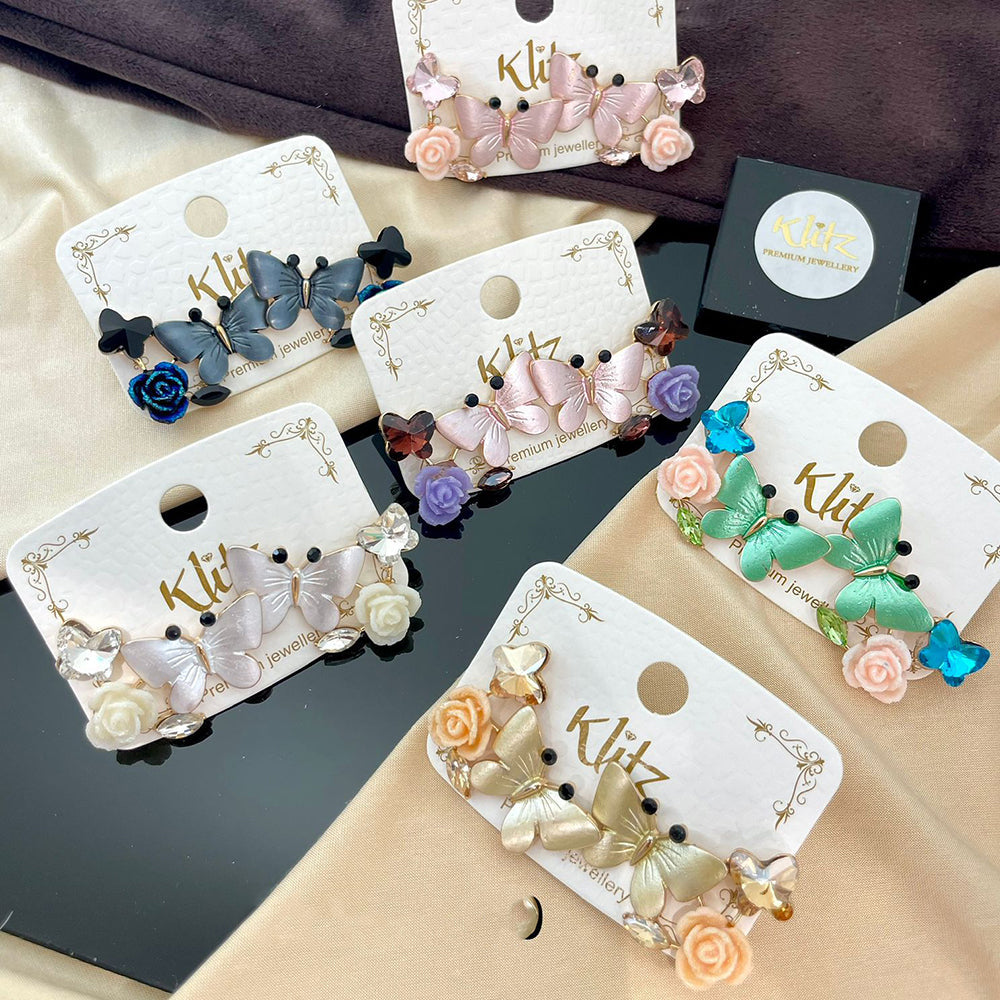 Klitz Cute Floral Butterfly Blossom Studs Earrings (Assorted Color)